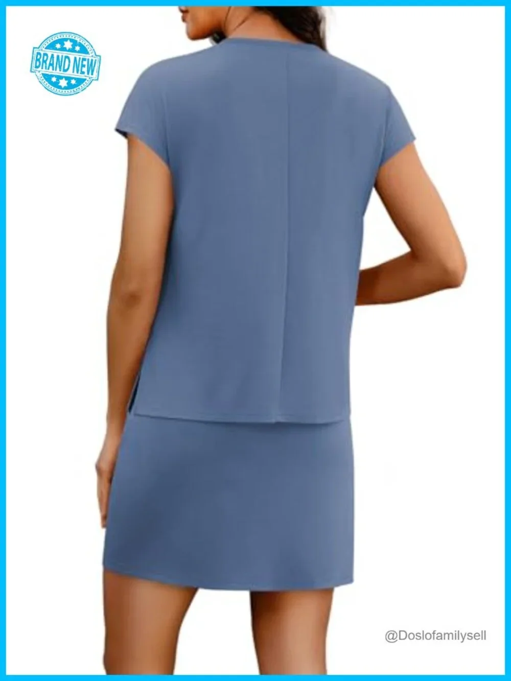 Two Piece Athletic Skirt Set with Cap Sleeve Top, Built-in Shorts